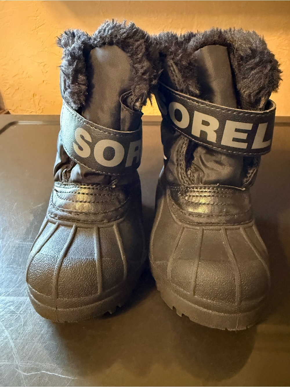 Sorel Kids Black Winter Boots with Faux Fur Cuff